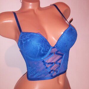Victoria Secret Bralette Bra Bombshell Push Up Royal Blue Lace Adds 2 Cup Sizes